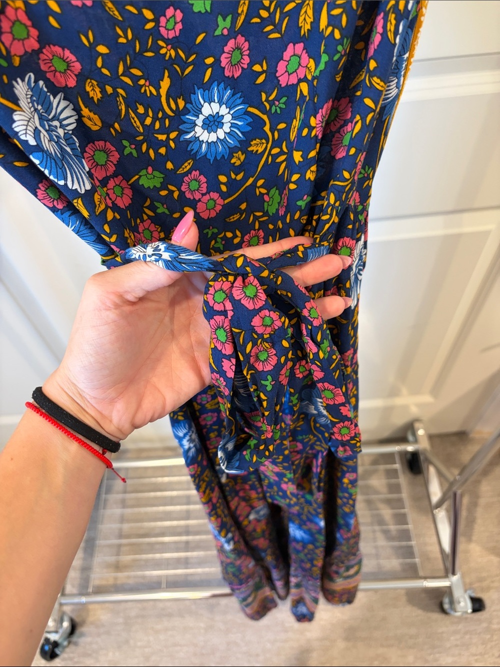 Bohemian Floral Wrap Maxi Dress - Black Floral - Picture 6 of 7